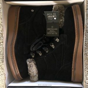 Carmela Black Suede Ankle Boots Fur Lining